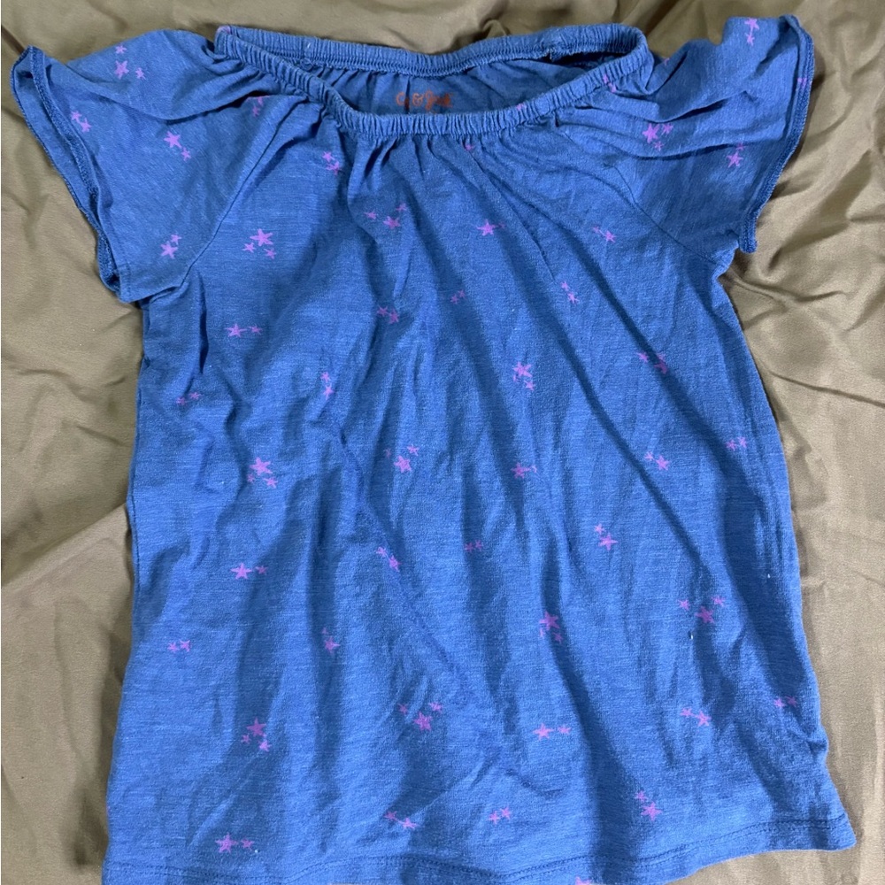 Cat & Jack Blue Tee with Pink Star Accents
